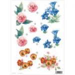 3D Die-Cut Decoupage Sheet 8.3"X11.69" - Flowers Rose, Blue Lily & Pansy