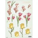 3D Die-Cut Decoupage Sheet 8.3"X11.69" - Polka Dot Flowers Calla, Tulip & Rose