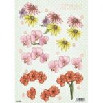 3D Die-Cut Decoupage Sheet 8.3"X11.69" - Polka Dot Flowers Daisy & Orchid