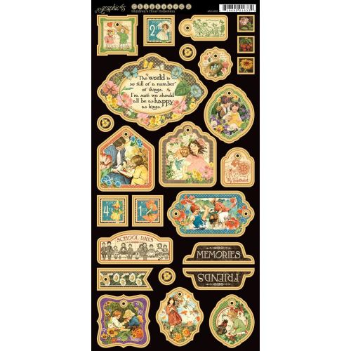 Graphic 45 - Children's Hour Collection - Chipboard Die-Cuts 6"X12" Sheet - Decorative