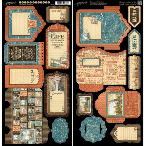 Graphic 45 - Cityscape Collection - Cardstock Die-Cuts 6"X12" Sheets 2/Pkg - Tags & Pockets