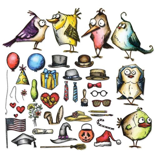 Sizzix - Tim Holtz - Alterations - Framelits Die 51/Pkg By Tim Holtz - Mini Bird Crazy & Things