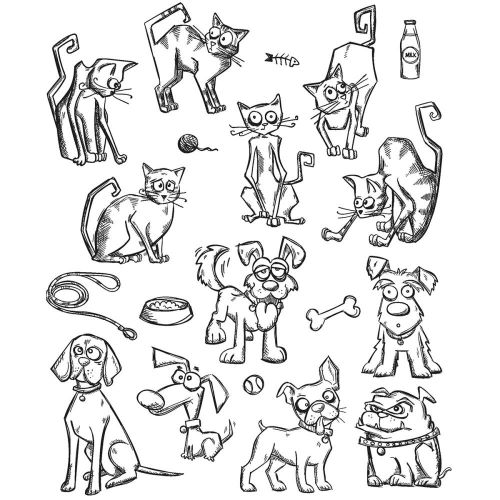 Tim Holtz - Collection - Stampers Anonymous - Cling Rubber Stamp Set 7"X8.5"- Mini Cats & Dogs