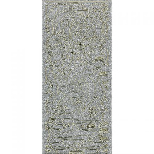 Peel Off Stickers - Dolphins - Gold Outline Silver Glitter