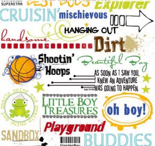 Fancy Pants - Boy Phrases Rub-ons - 8" x 8"