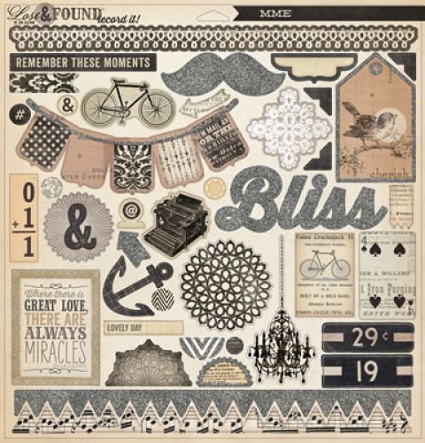 My Mind's Eye - Lost & Found - Record It - Antique - By Jen Allyson - 12x12 Glittered Chipboard Accessories