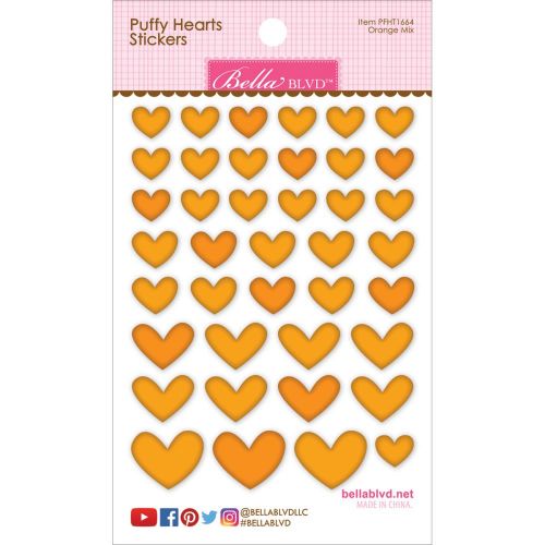 Bella Blvd - Puffy Hearts Stickers 4.25"X6" - Orange Mix