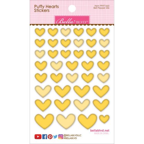 Bella Blvd - Puffy Hearts Stickers 4.25"X6" - Bell Pepper Mix