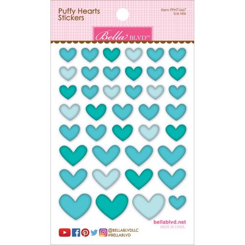 Bella Blvd - Puffy Hearts Stickers 4.25"X6" - Ice Mix