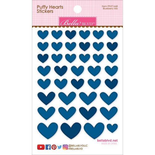 Bella Blvd - Puffy Hearts Stickers 4.25"X6" - Blueberry Mix