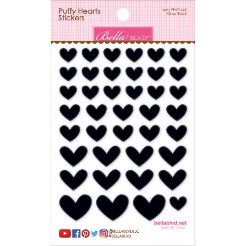 Bella Blvd - Puffy Hearts Stickers 4.25"X6" - Oreo Black