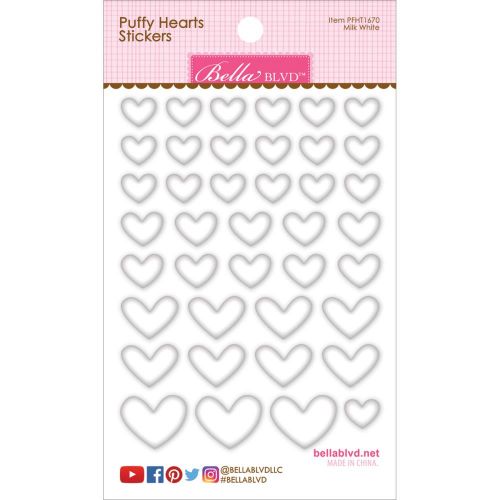 Bella Blvd - Puffy Hearts Stickers 4.25"X6" - Milk White
