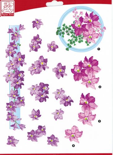 Sullivans - 3D Die-Cut Decoupage Sheet 8.3"X11.69" - Flowers Purple