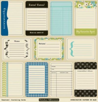 October Afternoon - Hometown -Die Cuts - Journaling Cards