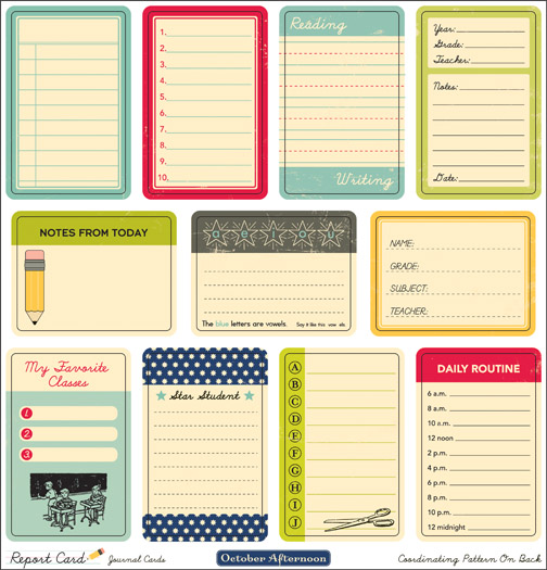 October Afternoon - Report Card - Die Cuts - Journal Cards