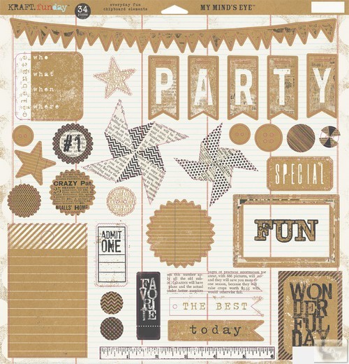 My Minds Eye - Kraft Funday -Everyday Fun - Chipboard Elements