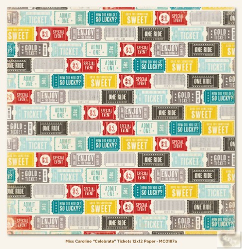 My Minds Eye - Miss Caroline - Dilly Dally - Celebrate Tickets 12 x 12 Double Sided Paper